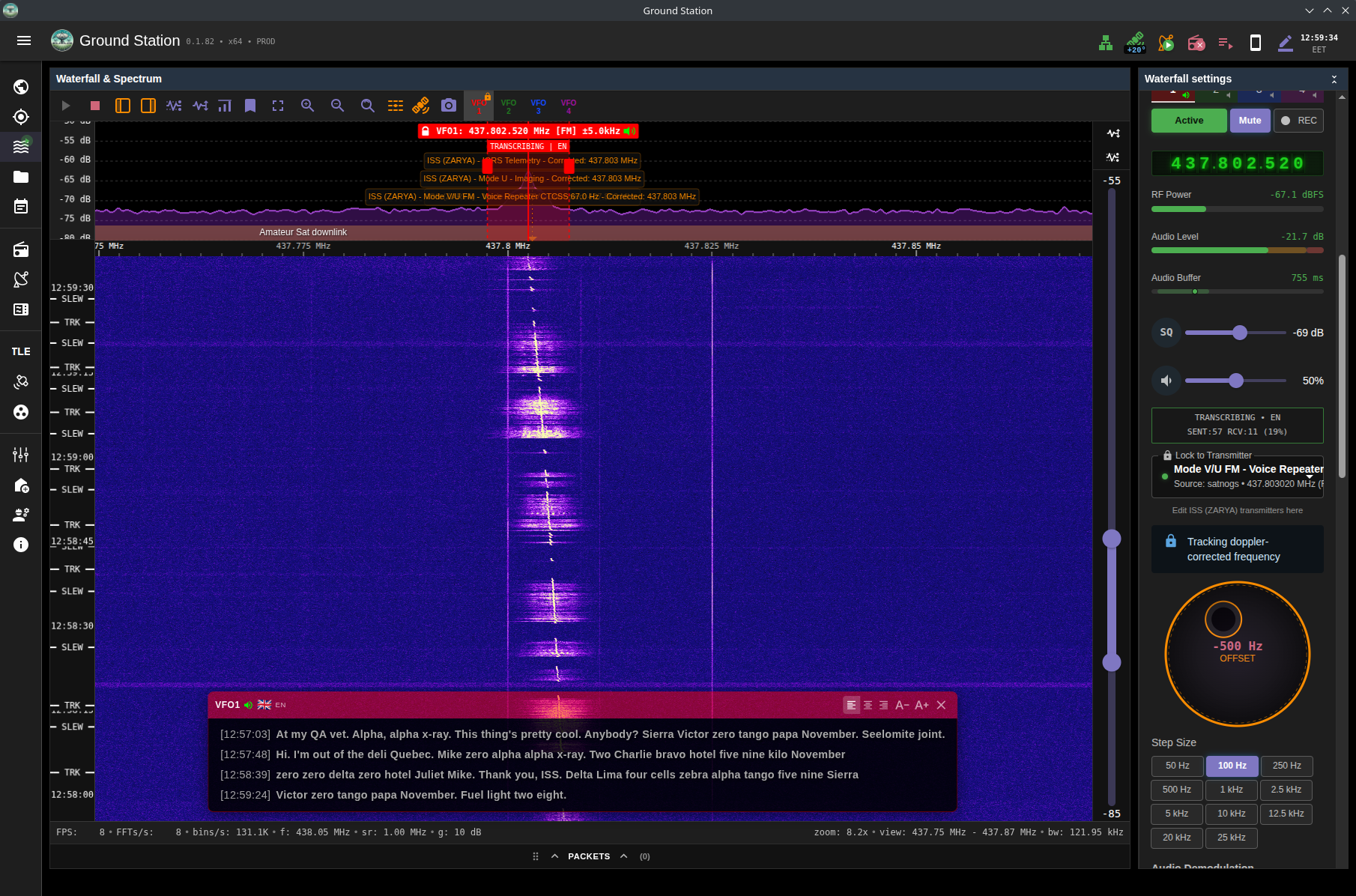 Waterfall view with live transcription